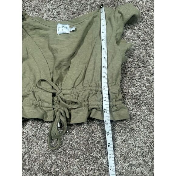 princess polly jamison reid crop top khaki green tie front plunge neck ruffle 8 - Picture 9 of 10
